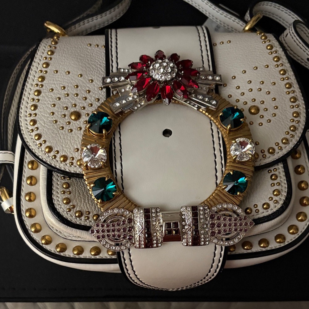 Miu miu Elegant White and Gold Embellished Women's Bag NWOT WITH COA AND DUSTY